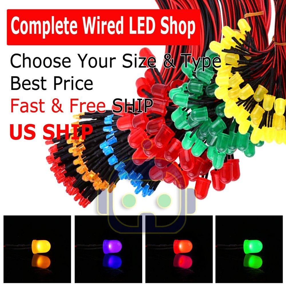 1.8mm 3mm 5mm 10 Pre Wired LED Cabled DC9-12V Diffused Lights Emitting Diodes