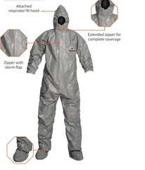 DuPont Tychem F 6000 Hazmat Coveralls Respirator Fit Hood Attached Boots +BONUS