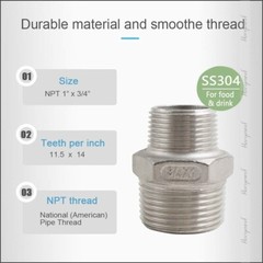 Versatile Hex Nipple Connector NPT 1″ to NPT 3/4″ Male Thread Reducer – Set of 2