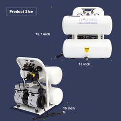 5 Gal Ultra Quiet Oil-Free Air Compressor 115 PSI MAX Pressure 65 dB 1 PH 110V
