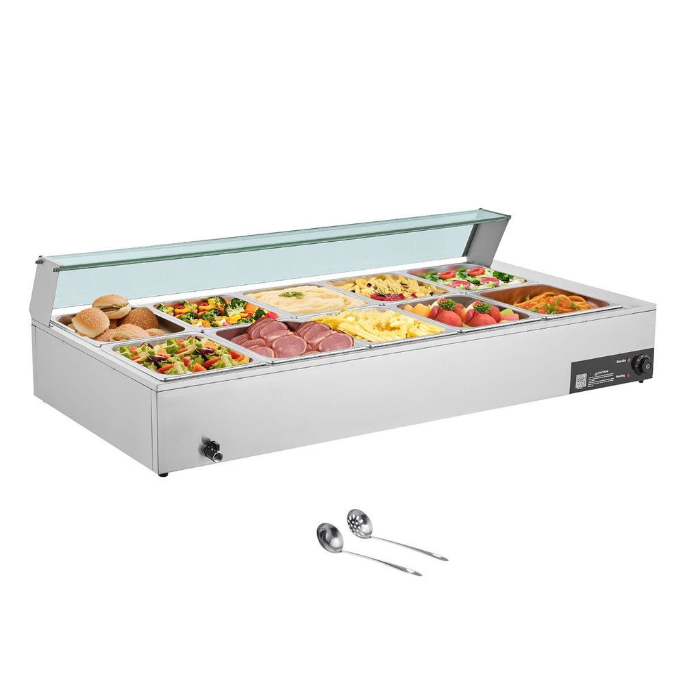 Uimoso Commercial Food Warmer 10-Pan 1700W Buffet Bain Marie with Glass Lid