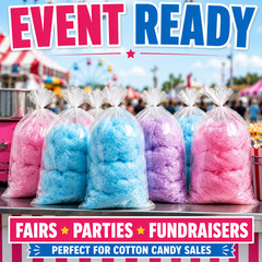 Clear Cotton Candy Bags 11.5 x 18.5 Quick Pak Plastic Bags w/ Twist Ties Bulk