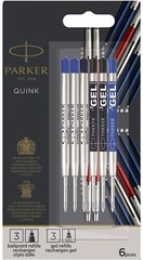 Parker 2032738 Jotter Refills Discovery Pack of 6 (3 Ballpoint & 3 Gel Refills)
