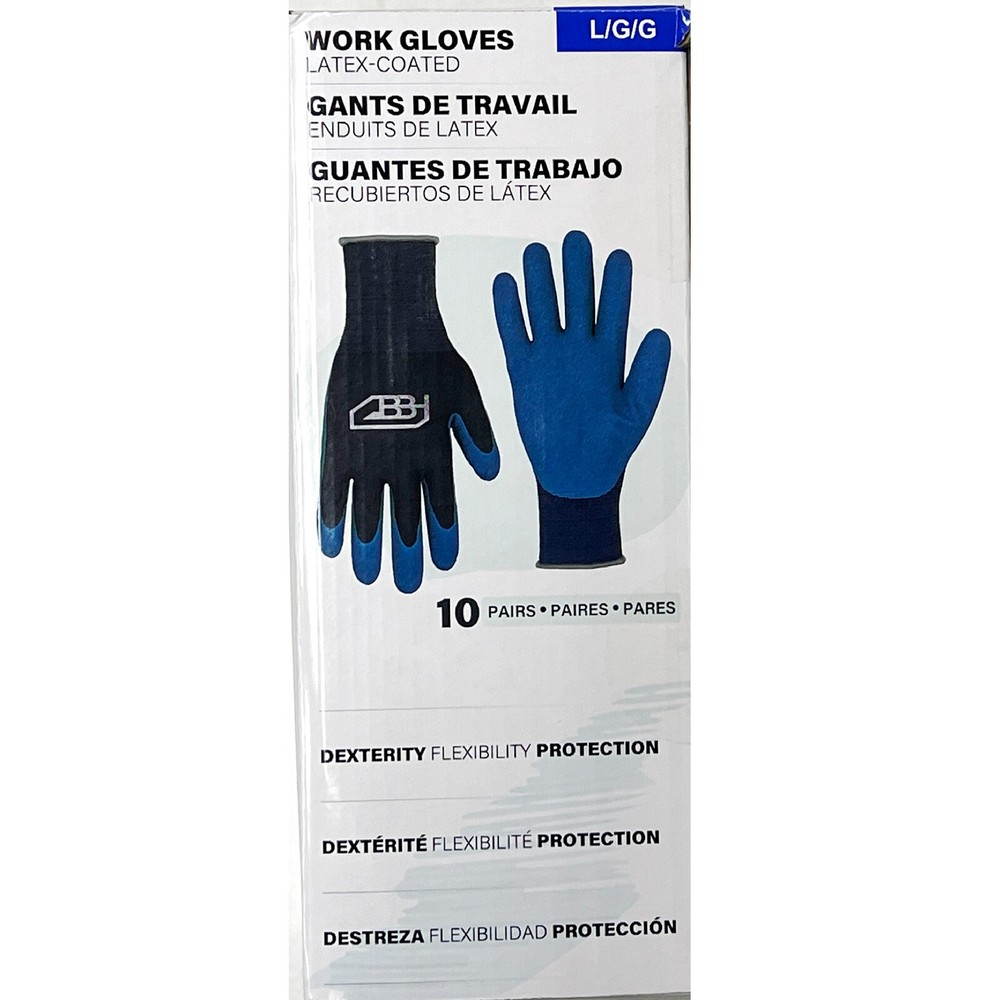 1718583, BBH Spring Work Gloves Latex Coated Multicolor 10 Pairs, 770402046400