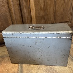 Vintage Metal File Box Curmanco USA 12×5.5×10 Gray Steel Metal Latch Worn Sturdy