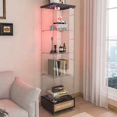 Tempered Glass Antique Curio Display Cabinet with Drawer RGB LED Light 4 Shelves