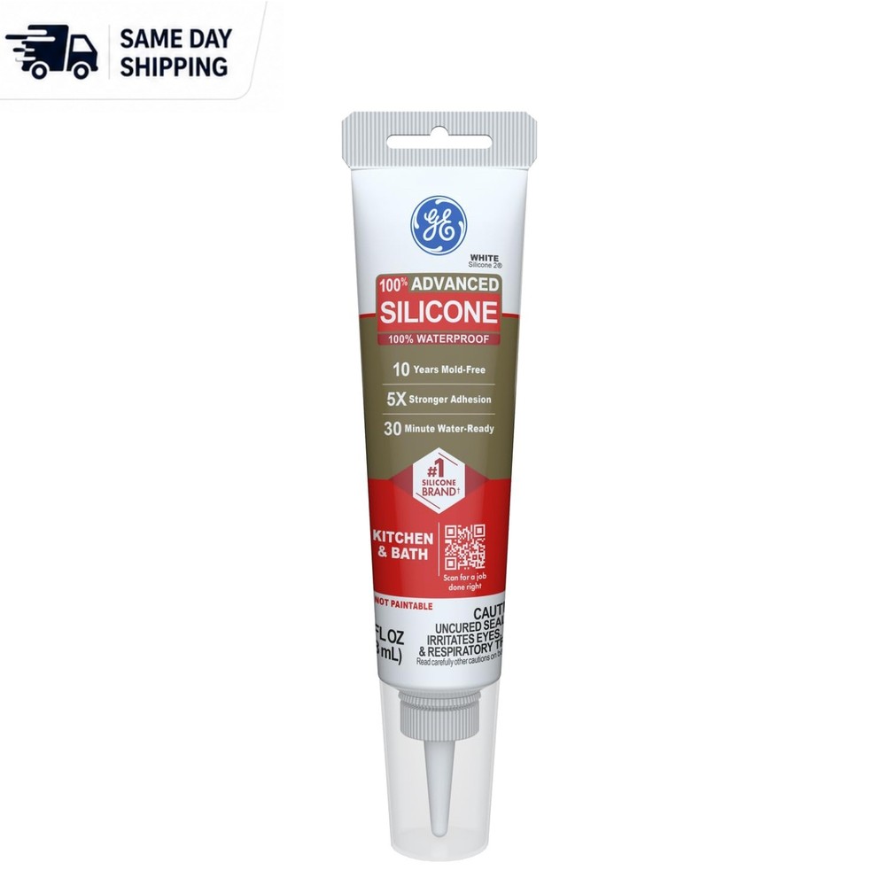 100% Waterproof Silicone Sealant, 2.8oz for Kitchen & Bath – Low Odor, Flexible