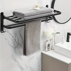 Space-Saving Wall-Mounted Bathroom Shelf with Towel Bar