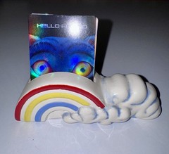 Vintage 1982 ceramic pride rainbow with clouds desk top business card holder