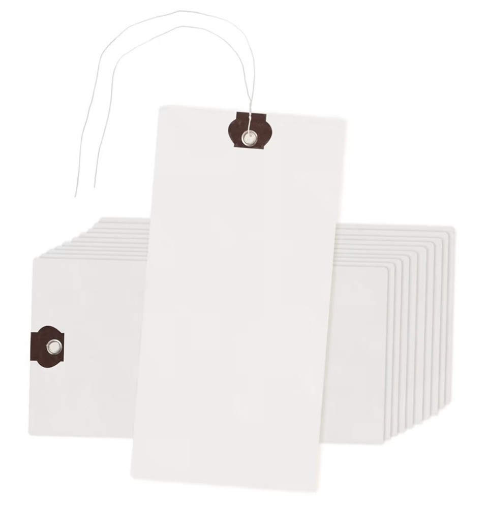1000 of 6 1/4″ x 3 1/8″ Size 8 Manilla Shipping Hang Tag Tags with Wire NEW