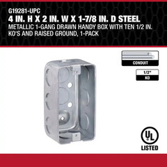 4 in. H x 2 in. W x 1-7/8 in. D Steel Metallic 1-Gang Drawn Handy Box with Ten 1