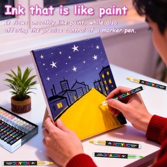 Acrylic Paint Markers Brush Tip 24 Colors, Water-Based Acrylic Colored Paint