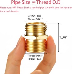 2 Pack 3/4″ GHT to 3/4″ NPT Male Connector, Brass Garden Hose Fitting, Male Hose