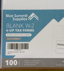Blue Summit Supplies Blank W2 4-Up Tax Forms w/Envelopes 100 Employee 5 Packages
