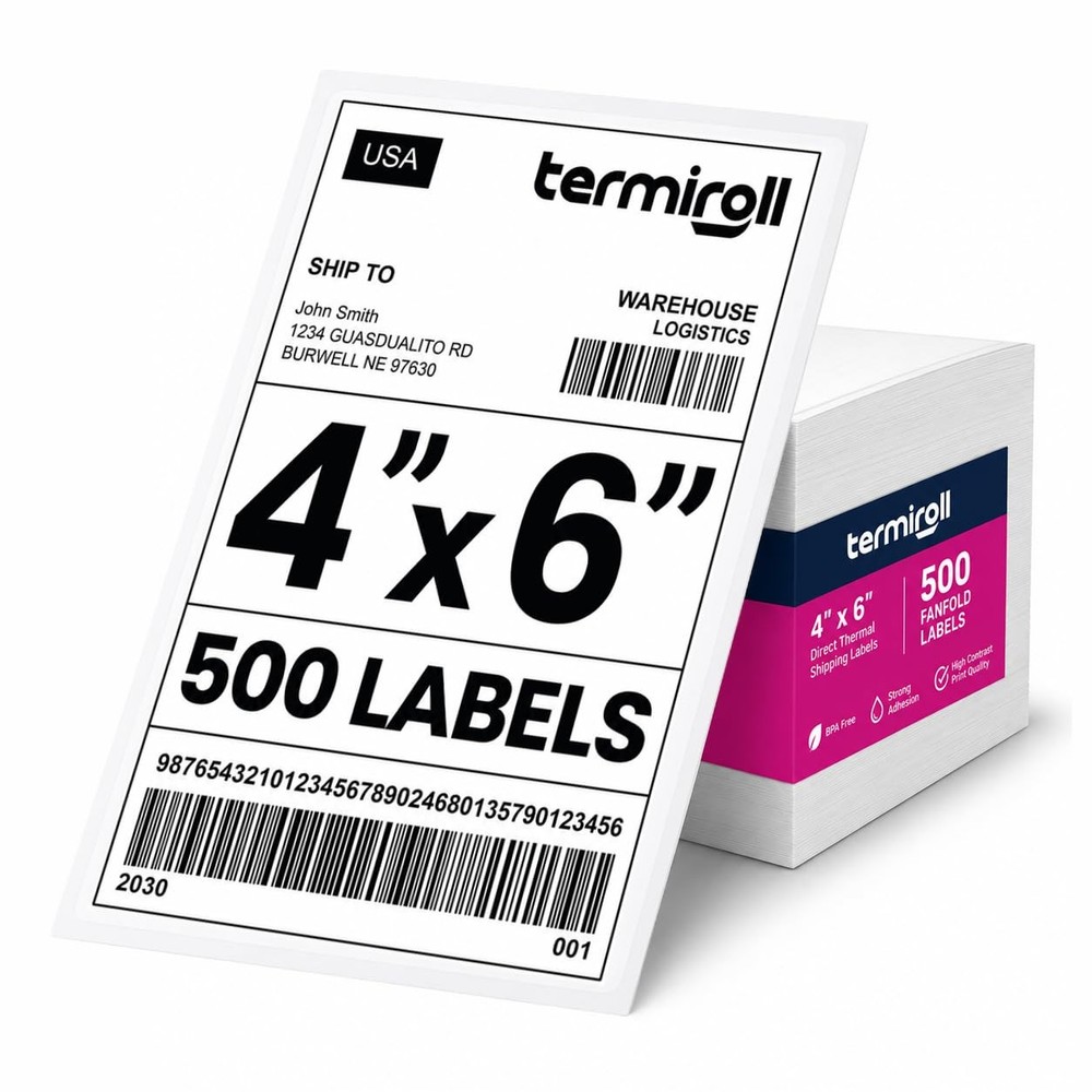4×6 Thermal Labels 500 Fanfold – Rollo – 1 Stack | 500 Labels, White
