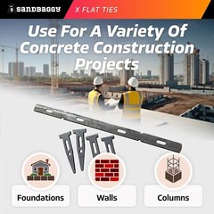 Sandbaggy X Flat Ties For Concrete Forms (0.82″ x 14.4″) – 11 Ga Steel – 8″ Wall