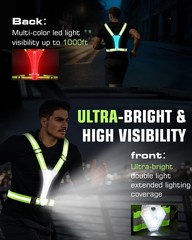 LED Reflective Vest with Light Green Chest 500LM High Visibility Safety Jacket