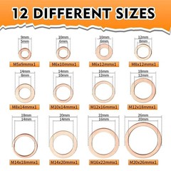 330PCS Copper Crush Washer Assortment Kit M5-M20 Metric Copper Sealing Washers f