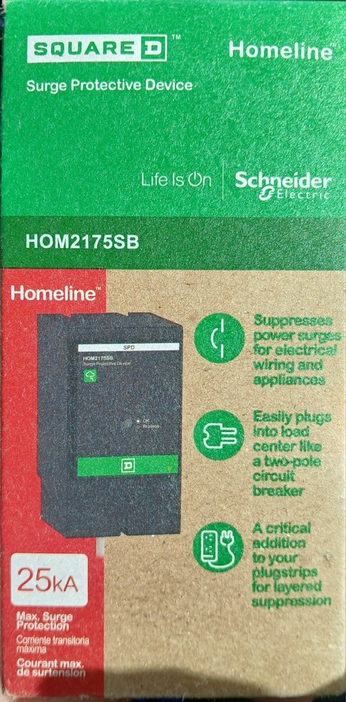 Square D. HOM2175SB. 25Ka Surge Protector. Schneider Electric. 120/240V. 2 PAck