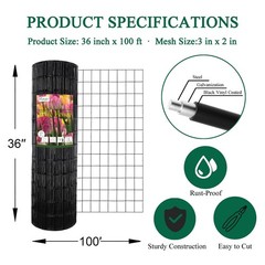 Black PVC Coated Welded Wire Fence 36 Inch x 100 Foot, 2 Inch x 3 Inch 16GA, …