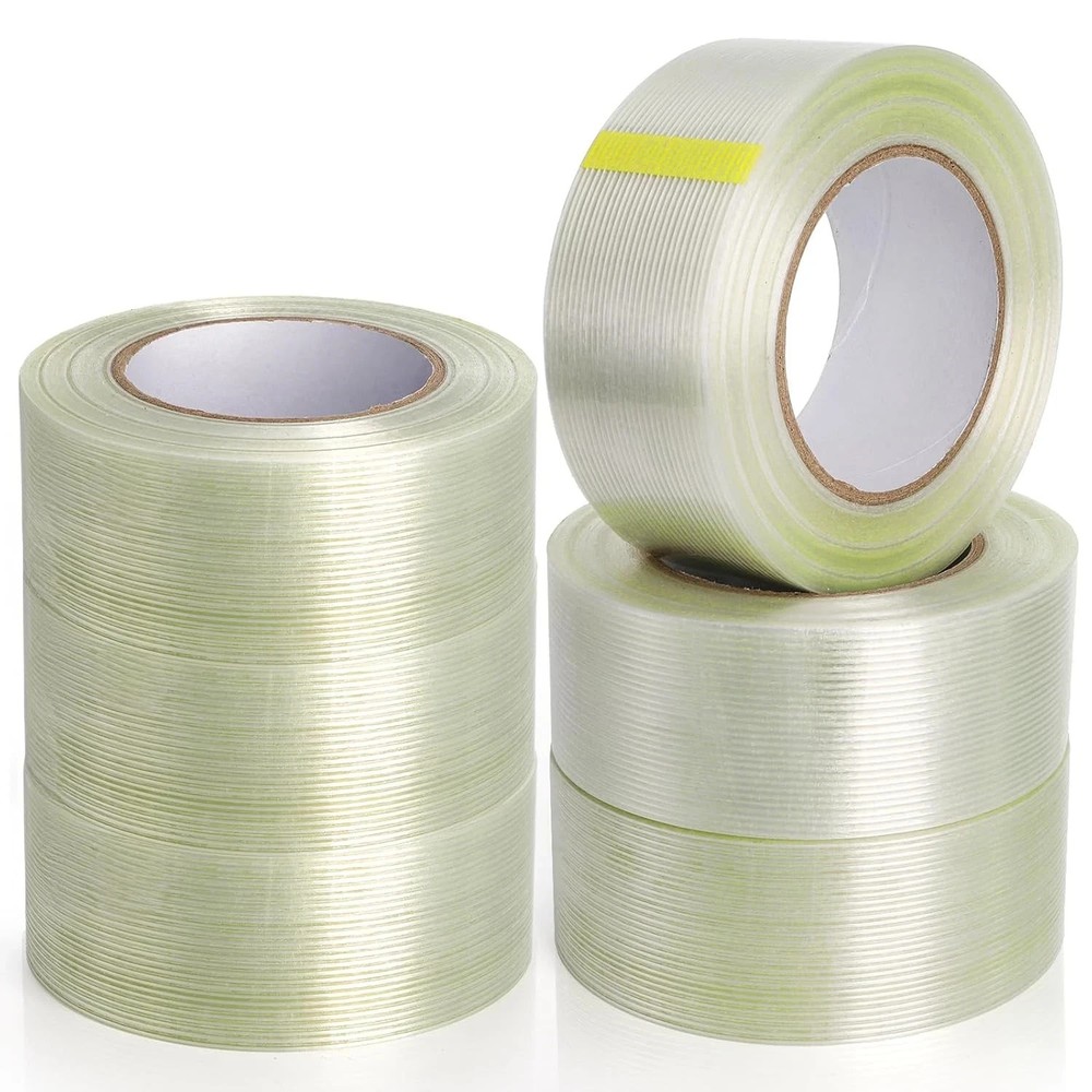 6 Rolls Filament Strapping Tape, 2” x 60yds x 5.5mil Reinforced Fiberglass Tape