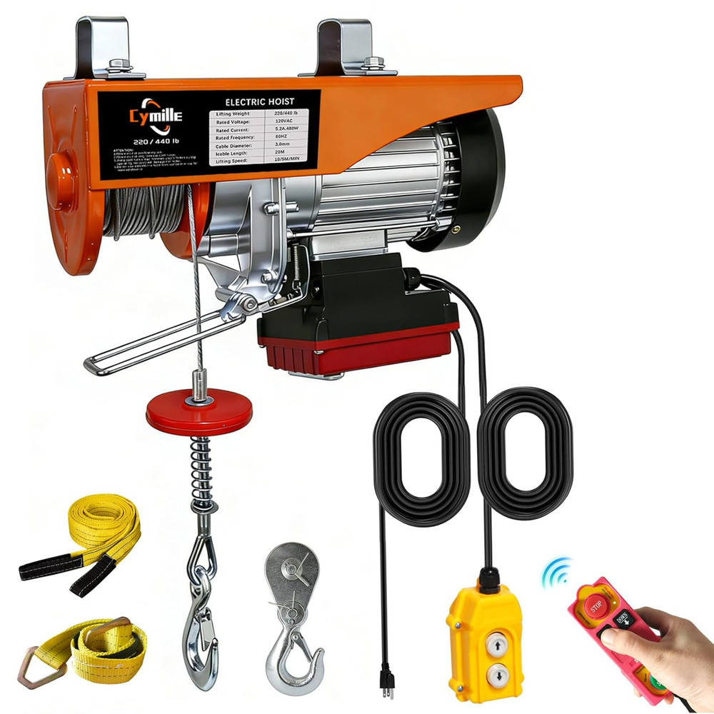 2-in-1 Electric Hoist with Remote, 440lbs Capacity, 65.6ft Lift Height