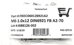 (25) M6 x 1.00 x 12 Stainless Steel DIN6921 A2 Hex Flange Bolts M6x12mm Flange