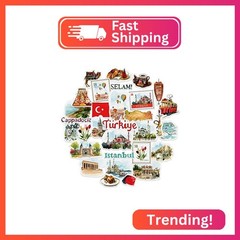 Navy Peony Tantalizing Türkiye Travel Stickers (31pcs) – Watercolor, Iconic Ista