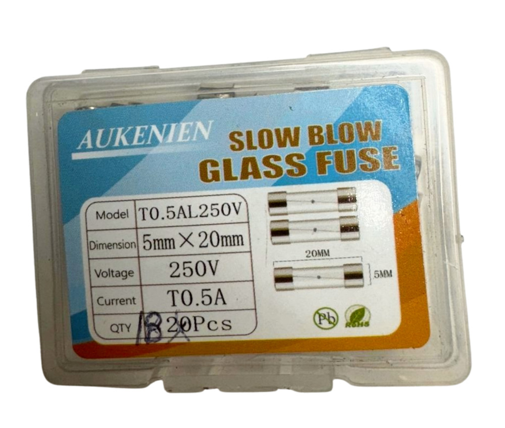 (Pack of 18) Aukenien T0.5AL250V Slow Blow Glass Fuses, 5mm x 20mm, 250V, T0.5A