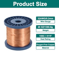 32 AWG Magnet Wire, 32 Gauge 48 oz Enameled Copper Wire, 155C(311F) Copper Color