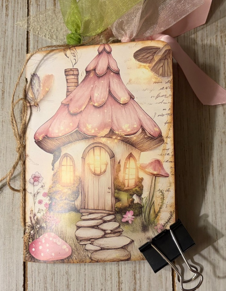 Junk Journal Handmade Booklet Book Vintage “Pink Fairies” Pockets, Ephemera