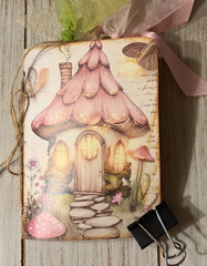 Junk Journal Handmade Booklet Book Vintage “Pink Fairies” Pockets, Ephemera
