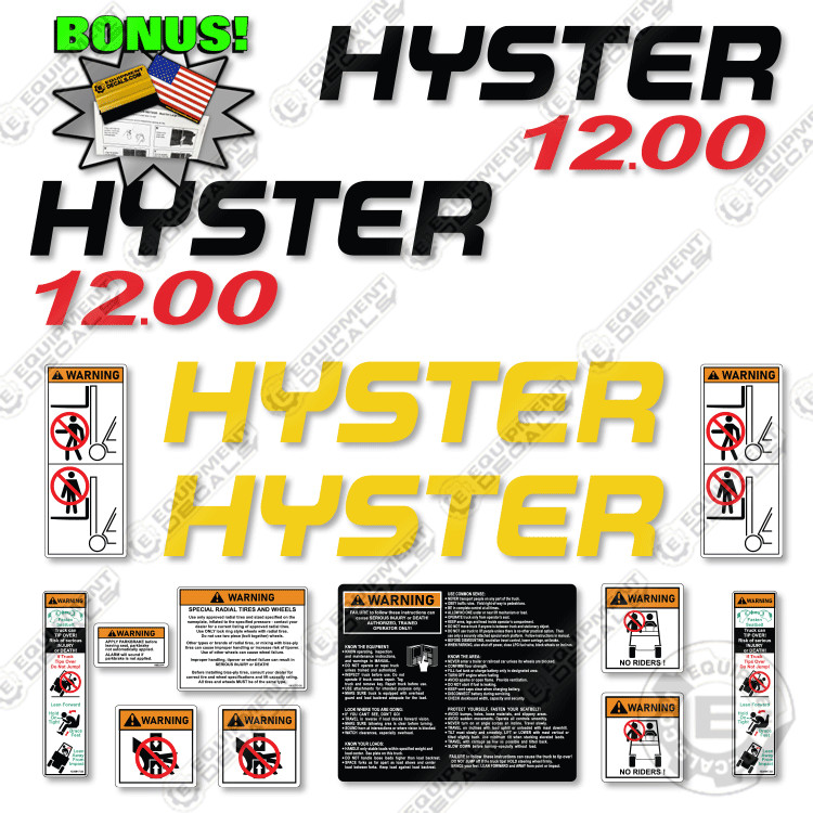 Fits Hyster 12.00 Forklift Decal Kit – 12XM – 7 YEAR 3M OUTDOOR VINYL!