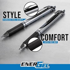Pentel EnerGel RTX Retractable Gel Pen, (0.7mm), Black Ink, Pack of 6