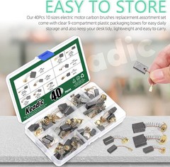 “Electric Motor Carbon Brushes 40pcs Assortment, 10 Sizes Replacement Brush Kit”