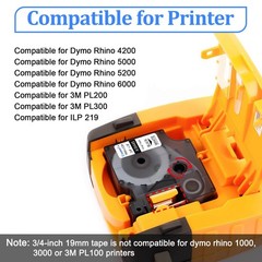 5PK 18445 Black on White Vinyl Industrial Label 19mm for DYMO Rhino 4000 Tape