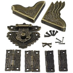 13Pcs Antique Engraved Latch Hasp Hinges Box Corner Protectors with Screws Ki…