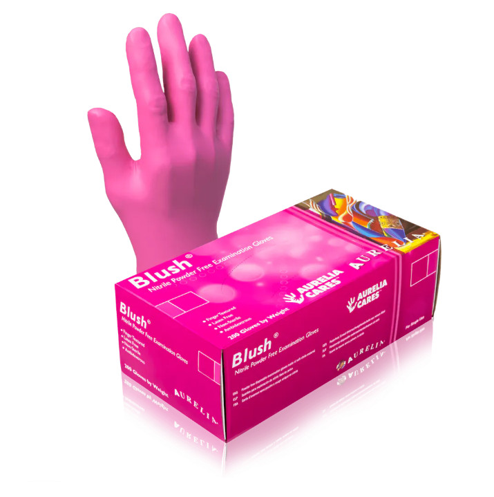 1200 Medium Pink Nitrile Exam Gloves, M, Aurelia Blush Latex Free Pwdr Free