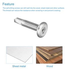 100pcs Hex Socket Self Tapping Screws #10 x 1″ Stainless Steel Flat Head Silver