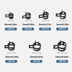 105x Hose Spring Clamps 6-14mm Fastener Fuel Water Line Pipe Air Tube Clips Kit