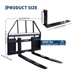4000 Lbs Quick Attach Pallet Forks 45″ Frame 48″ Blades for Skid Steer Tractors