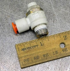 Lot of Thirteen (13) SMC AS2201F Flow Control Valve 1/4″ DIA 1/4″ NPT 90° Elbow