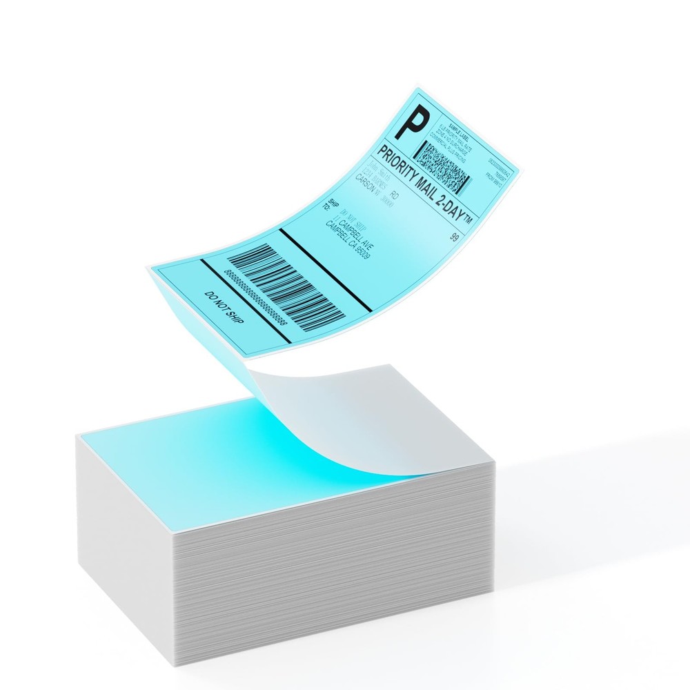 4″x 6″ Fanfold Blue Thermal Label Printer Paper, 500 Stickers