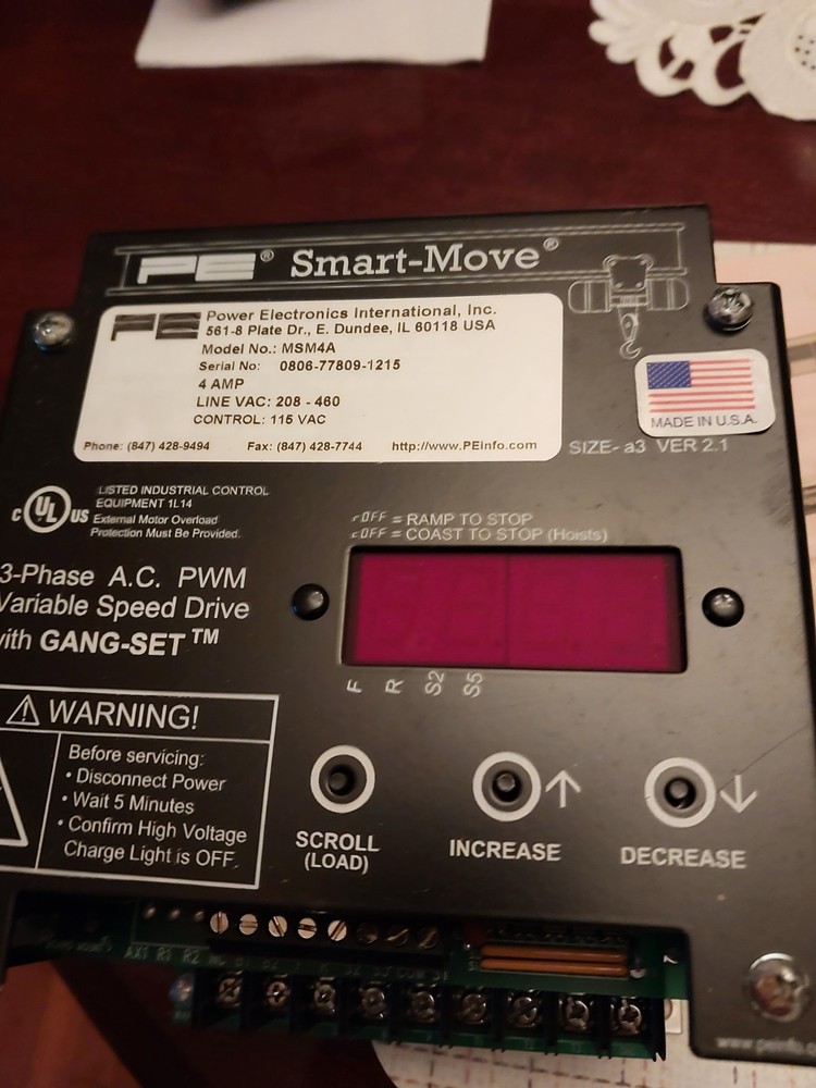 Power Electronics MSM4AR Crane Motor Smart Move VFD MADE IN THE USA