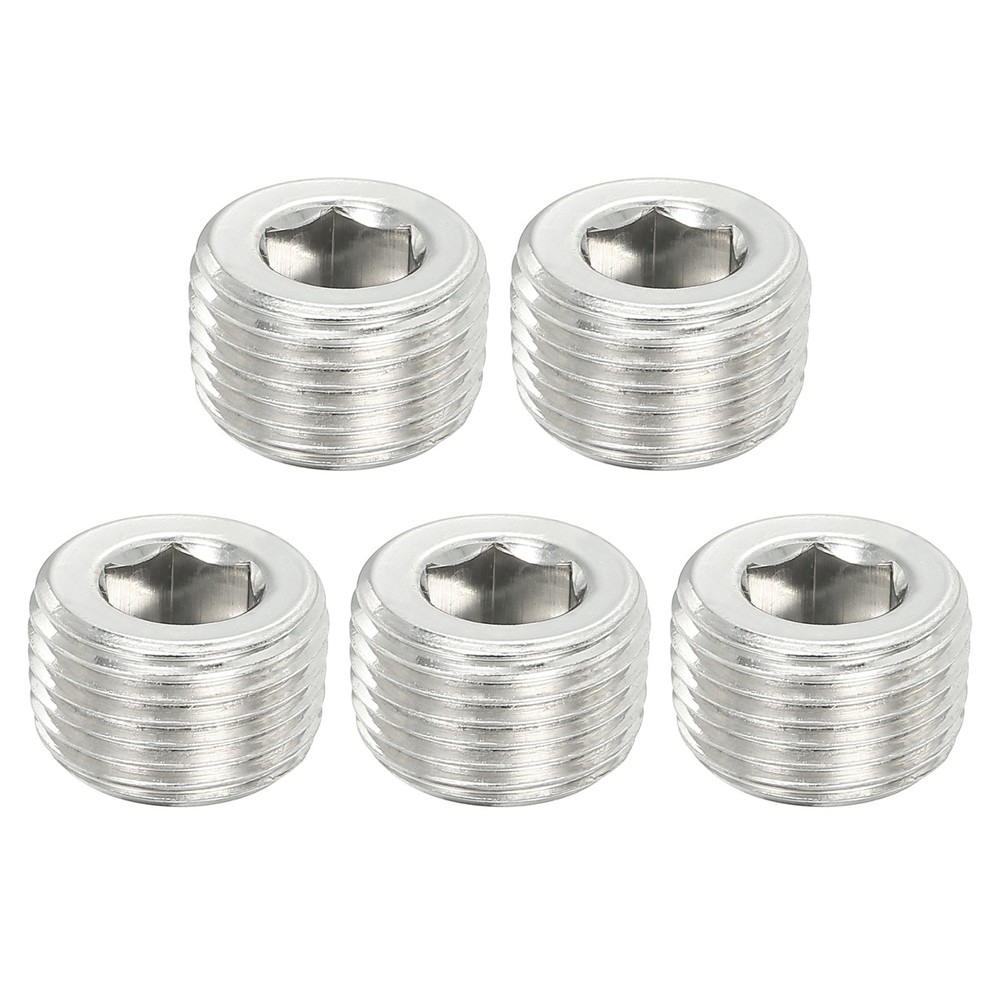 5 Pcs 3/8NPT Male Pipe Plug Internal Hex Thread Socket Stainless Steel, Silver