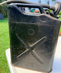 Vtg USMC Military 5 Gallon Metal Gas Can Black Jerry Can w/Flexible Cap Spout