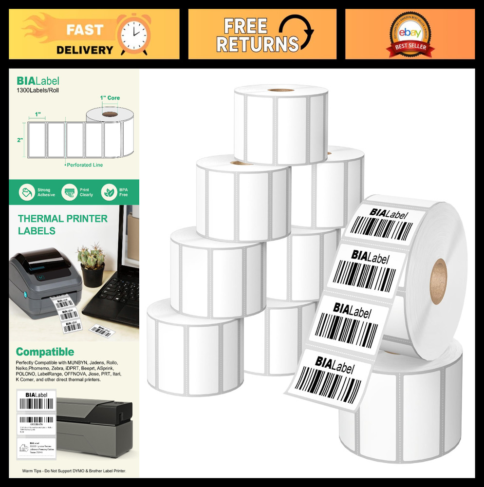 12 Rolls 2″ x 1″ Direct Thermal Shipping Labels – 1300 Labels/Roll for Zebra, Ro
