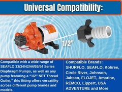 SEAFLO 1/2″ FNPT x 3/4″ Barb Straight Pump Fittings 50-Pack SHURFLO Compatible