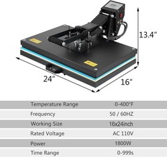 16″ x 24″ Clamshell Heat Press Machine for T-Shirt Digital Transfer Sublimation