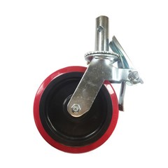4 pcs Scaffold Caster 8″ x 2″ Red PU Wheel Locking Brake 1-1/4″ Stem with Pin